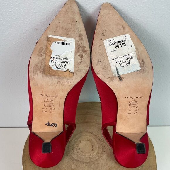 Nina Red Leather Suede Heels Stiletto Classic Size 7.5M EUC - Picture 6 of 6